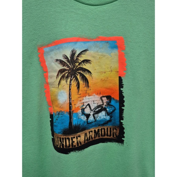 Under Armour Boys T-Shirt YXL Youth Extra Large Green Palm Tree‎ Graphic - Picture 2 of 7